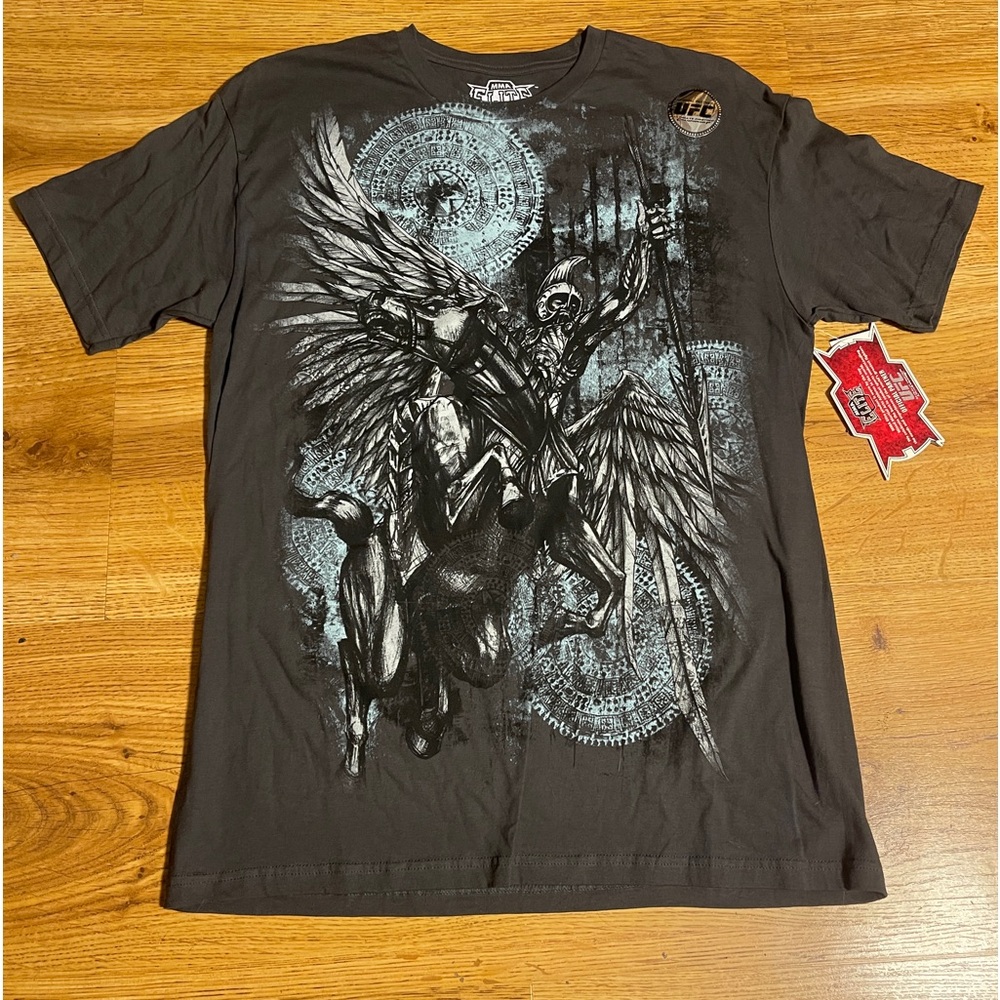 MMA Elite Double Sided Graphic T Shirt Warrior Size Large Y2K Gray NWT